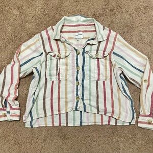 American Eagle Multi Color Striped Cropped Button Up Size Juniors Small